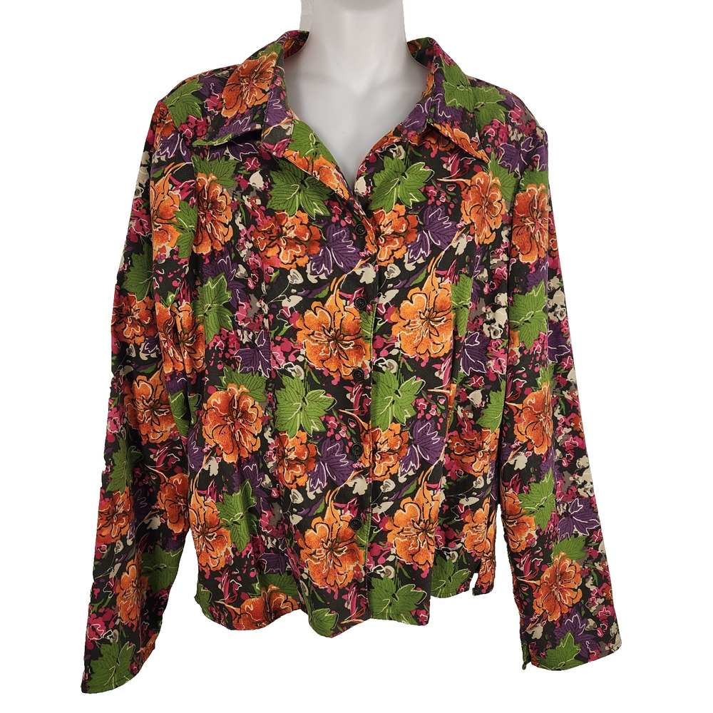 Christopher & Banks Women Shirt Medium Floral Button Colorful Hippie Cottagecore